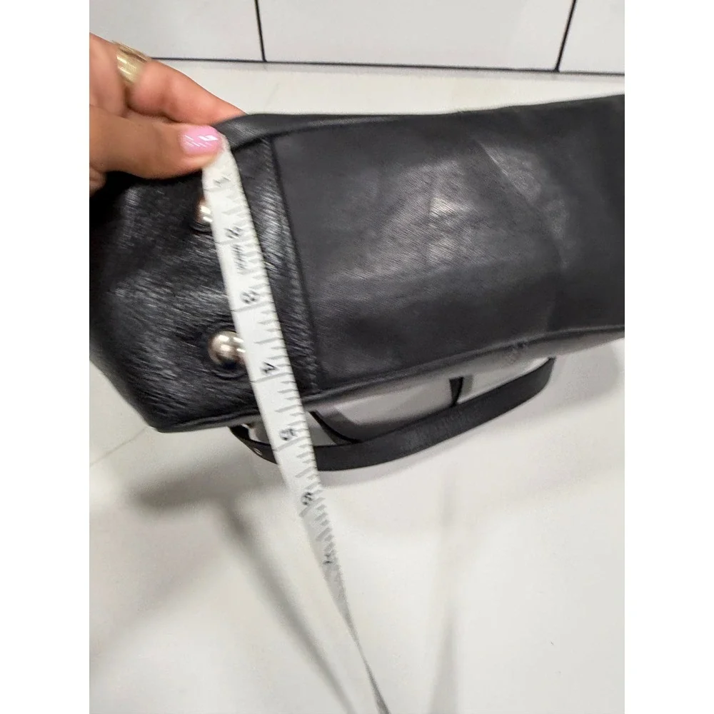 Coach Penelope Black Leather Pleated Shopper Tote Bag Silver Hardware